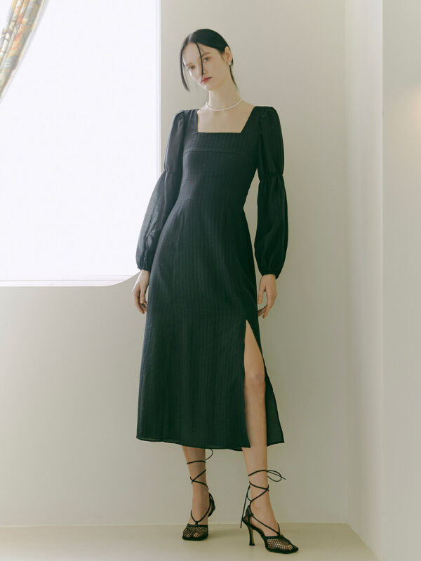 Square Neck Smock Dress (Black)