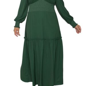 Standards & Practices Floral Smock Waist Long Sleeve Georgette Maxi Dress in Green at Nordstrom, Size 3X