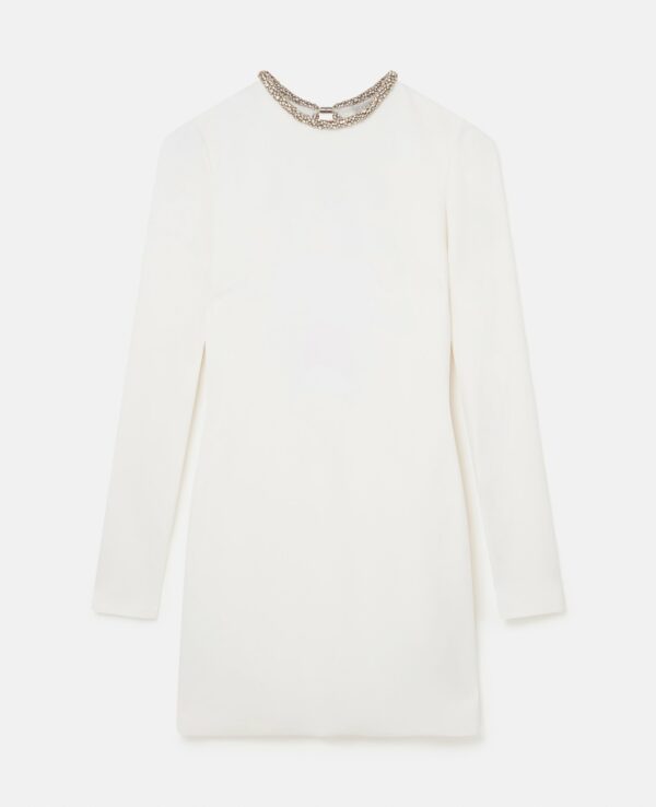 Stella McCartney - Crystal Collar Cocktail Mini Dress, Woman, White, Size: 42