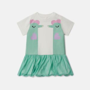 Stella McCartney - Double Seahorse Print T-Shirt Dress, Woman, White/Green, Size: 3m