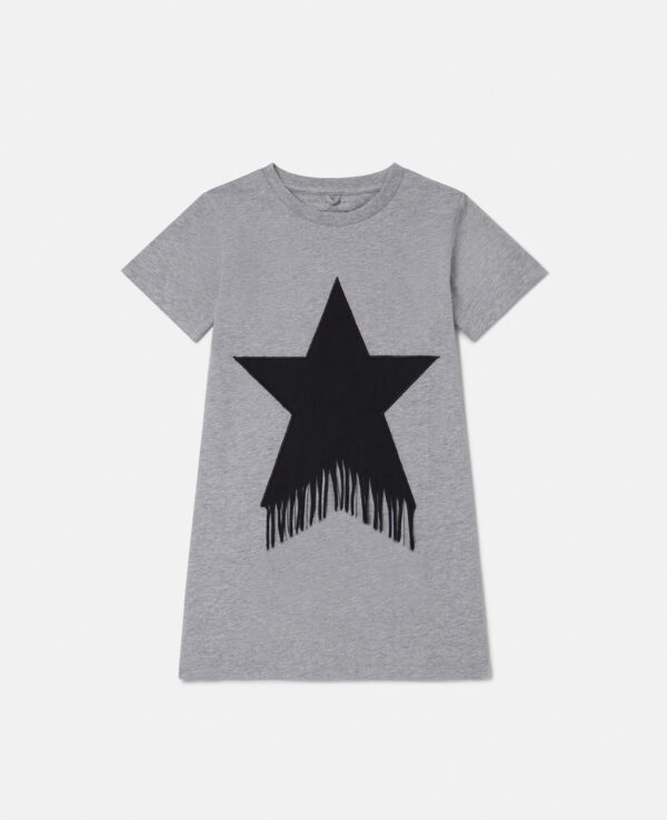 Stella McCartney - Star Graphic Fringed T-Shirt Dress, Woman, Gray, Size: 6