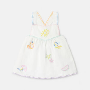 Stella McCartney - Summer Doodles Embroidery Pinafore Dress, Woman, Ivory, Size: 12m