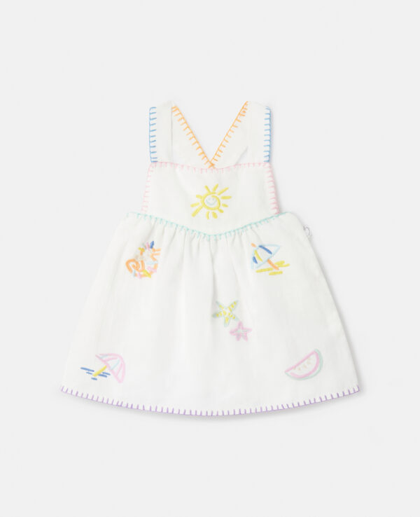 Stella McCartney - Summer Doodles Embroidery Pinafore Dress, Woman, Ivory, Size: 12m