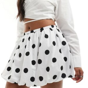 Stradivarius cotton bubble hem mini skirt in spot print-Multi