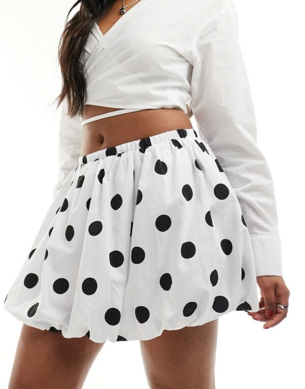 Stradivarius cotton bubble hem mini skirt in spot print-Multi