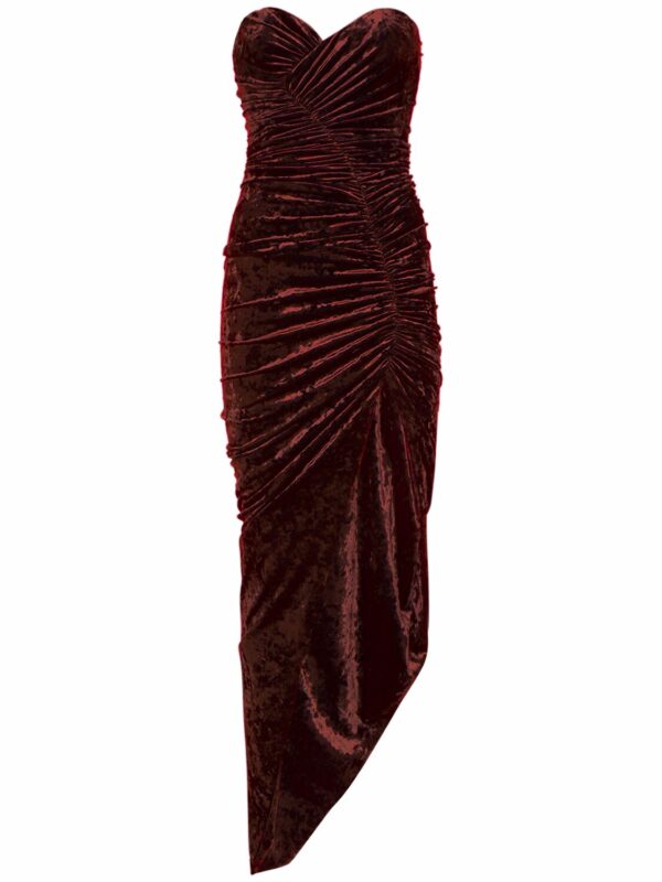 Strapless Crushed Velvet Midi Dress