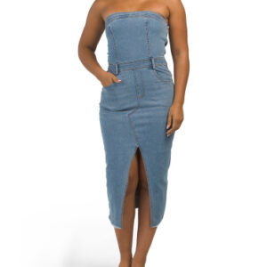 Strapless Denim Midi Dress For Women