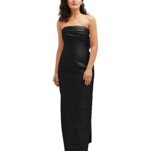 Strapless Draped Bodice Column Dress with Oversized Bow - Black