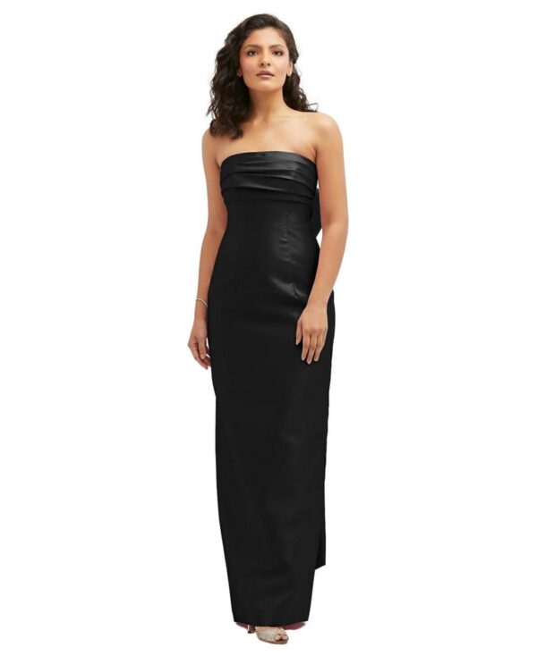 Strapless Draped Bodice Column Dress with Oversized Bow - Black