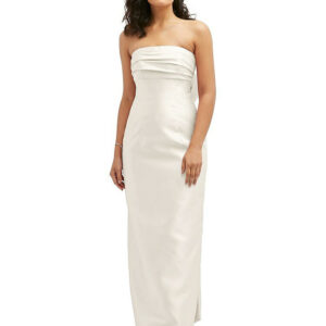 Strapless Draped Bodice Column Dress with Oversized Bow in Ivory