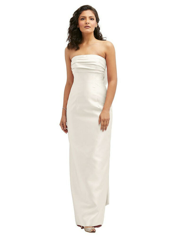 Strapless Draped Bodice Column Dress with Oversized Bow in Ivory