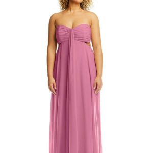 Strapless Empire Waist Cutout Maxi Dress with Covered Button Detail in Orchid Pink