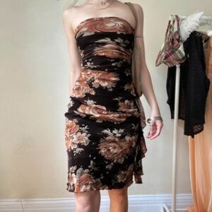 Strapless Floral Print Bodycon Dress