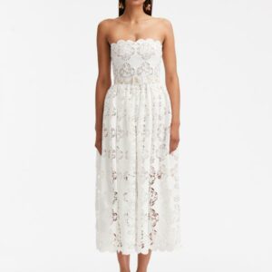 Strapless Gardenia Guipure Eyelet Dress