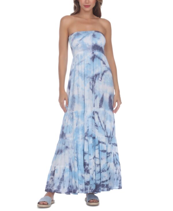 Strapless Maxi Cover-up Dress In Sky Tie Dye