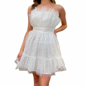 Strapless Organza Mini Dress In White