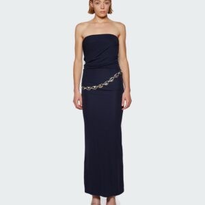 Strapless Ruche Chain Dress Navy