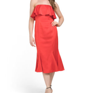 Strapless Ruffle Midi Dress For Women