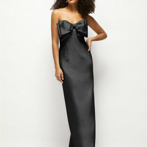 Strapless Satin Column Maxi Dress with Oversized Handcrafted Bow in Black