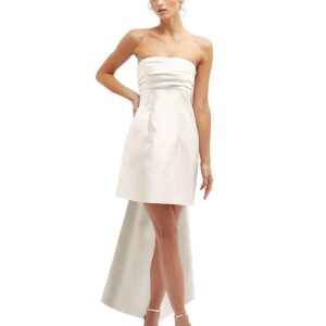 Strapless Satin Column Mini Dress with Oversized Bow - Ivory