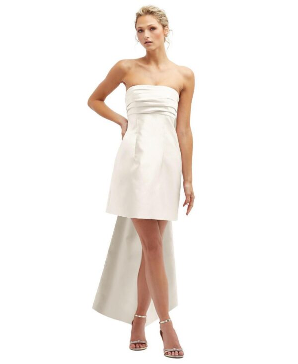 Strapless Satin Column Mini Dress with Oversized Bow - Ivory