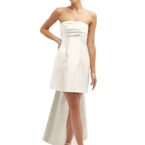 Strapless Satin Column Mini Dress with Oversized Bow in Ivory