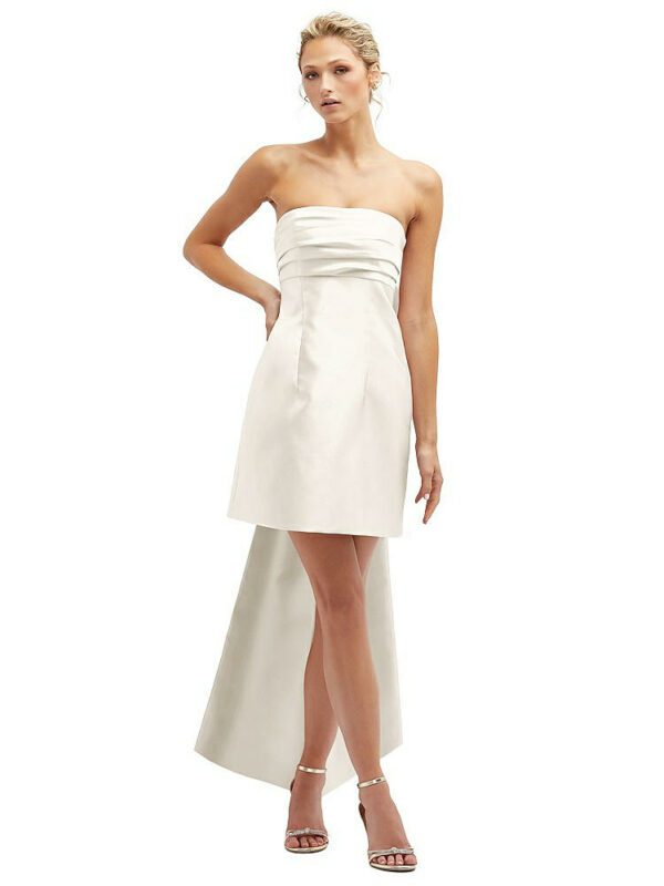 Strapless Satin Column Mini Dress with Oversized Bow in Ivory