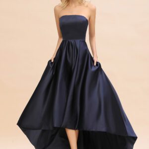 Strapless Satin Hi-Lo Bridesmaid dresses Simple Asymmetrical Length Party Dress