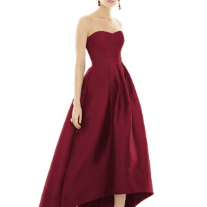 Strapless Satin High Low Dress with Pockets