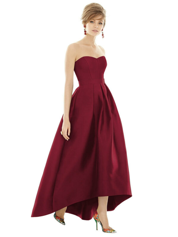 Strapless Satin High Low Dress with Pockets