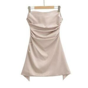 Strapless Satin Mini A-Line Dress Almond - L