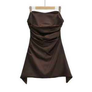 Strapless Satin Mini A-Line Dress Coffee - M