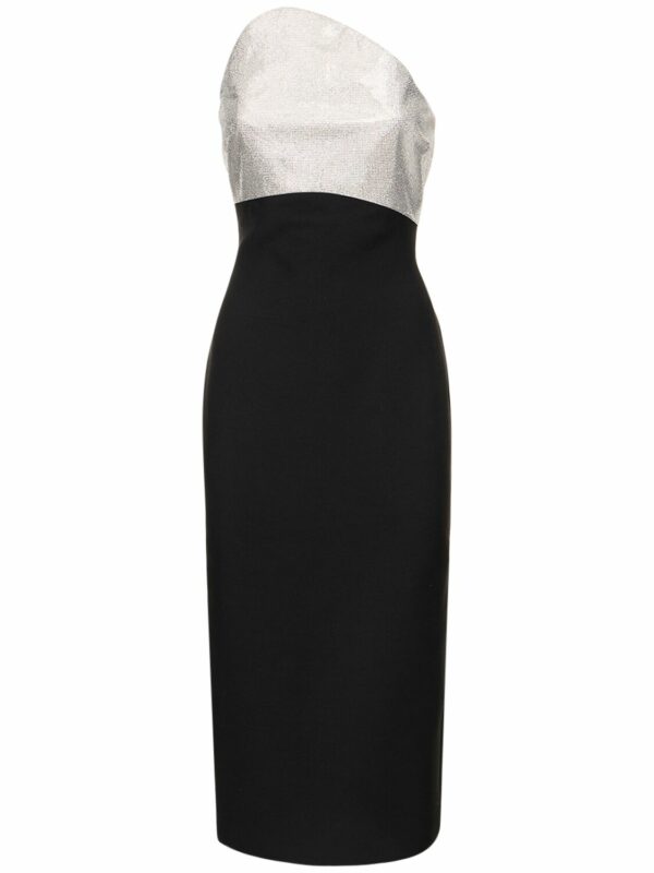 Strapless Silk & Wool Midi Dress