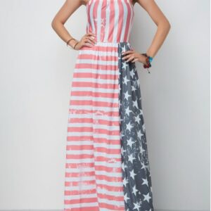 Strapless Star and Stripe Print Maxi Dress