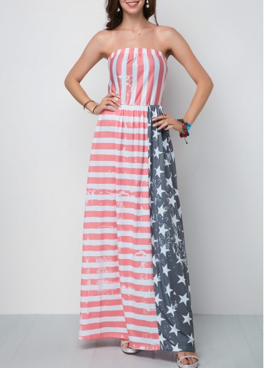 Strapless Star and Stripe Print Maxi Dress