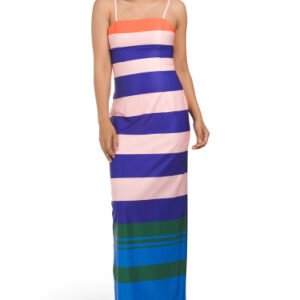 Strapless Striped Maxi Dress With Border For Women