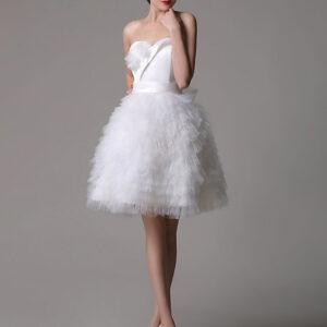 Strapless Sweatheart Satin Short Bridal Gown With Tulle Tired Skirt