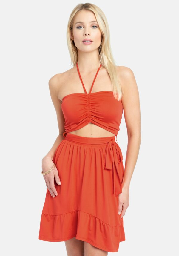 Strapless Tie Front Flare Dress