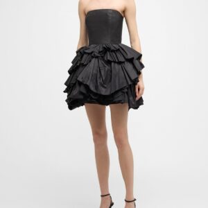 Strapless Tiered Ruffle Taffeta Mini Dress