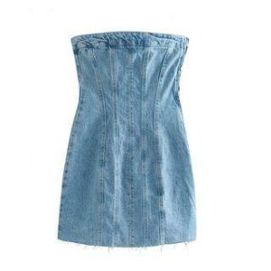 Strapless Washed Distressed Denim Mini Sheath Dress Blue - XS