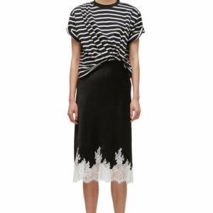 Striped Draped T-Shirt Slip Combo Dress In Black Multi Stripe