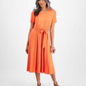 Style & Co Women's Short-Sleeve T-Shirt Dress, Created for Macy's - Hot Coral