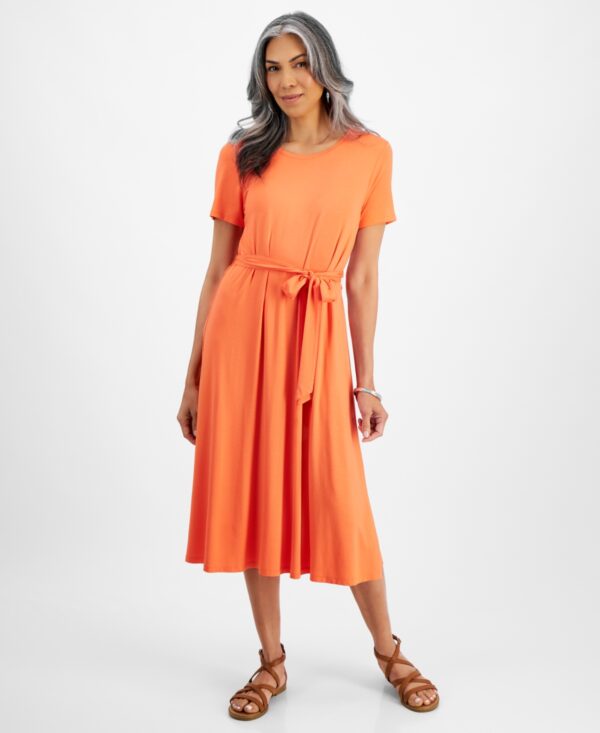 Style & Co Women's Short-Sleeve T-Shirt Dress, Created for Macy's - Hot Coral