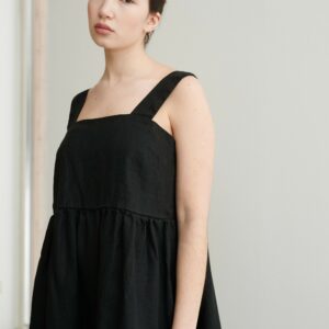 Summer Black Dress - Linen Linen Midi Loose Simple Pinafore