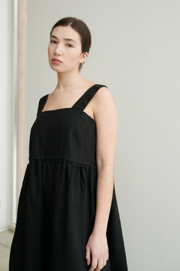 Summer Black Dress - Linen Linen Midi Loose Simple Pinafore