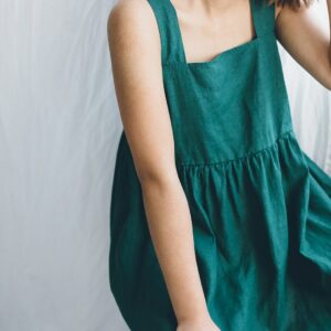 Summer Emerald Green Dress - Linen Linen Midi Loose Simple Pinafore