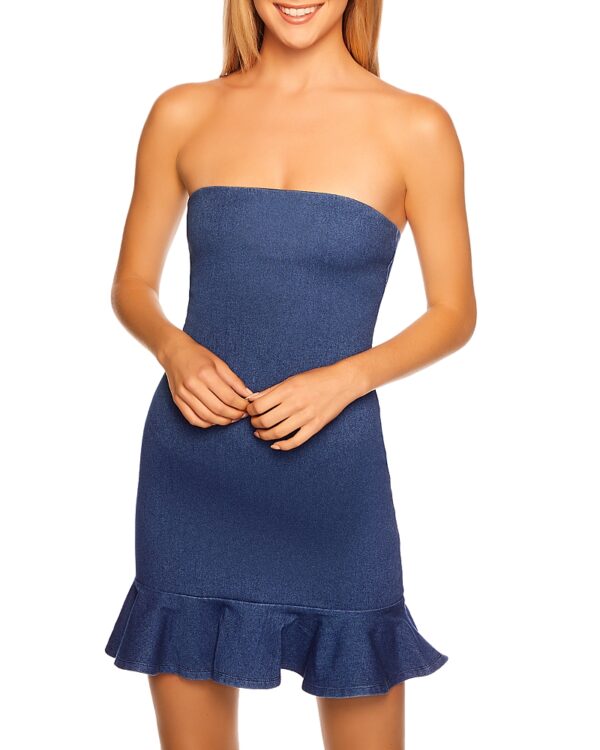 Susana Monaco Denim Strapless Ruffle Hem Tube Dress