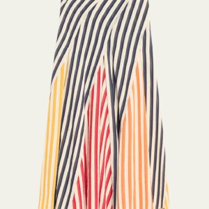 Swivel Stripe Colorblock Godet Midi Skirt