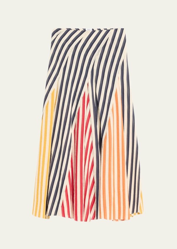 Swivel Stripe Colorblock Godet Midi Skirt