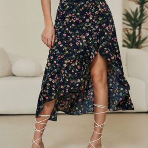 TEMU Floral Print High Waist Skirt, Cute Asymmetrical Skirt For Spring & Summer, Women's Clothing